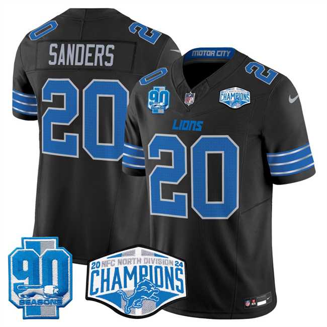 Men%27s Detroit Lions #20 Barry Sanders Black 2024 NFC North Champions 90th Anniversary Patch F.U.S.E. Vapor Limited Stitched Jersey->detroit lions->NFL Jersey